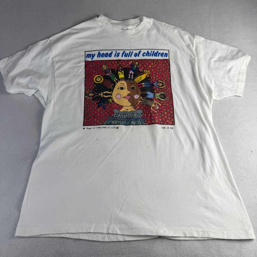 Vintage 1988 Kiki My Head Is Full Of Children T-Shirt Hanes Beefy-T XL White
